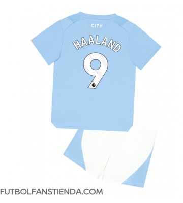 Manchester City Erling Haaland #9 Primera Equipación Niños 2023-24 Manga Corta (+ Pantalones cortos)